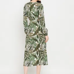Imfashini V-Neck Tropical Print Puff Sleeve Cotton A-Line Midi Dress image 5