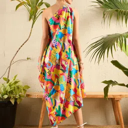 Uptownie Printed A-Line Assymetric One-Shoulder Cowl Crepe Dress image 5