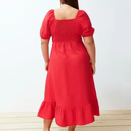 Trendyol Square Neck Puff Sleeves Smocked A Line Midi Dress image 5
