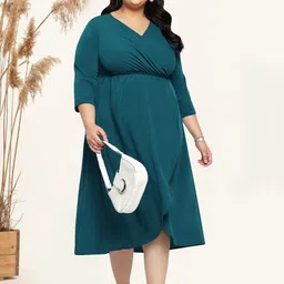 wild U Plus Size V-Neck Wrap Midi Dress image 3