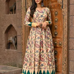 Vinya Ethnic Motifs Printed V-Neck Long Sleeves Fit & Flare Maxi Dress image 5