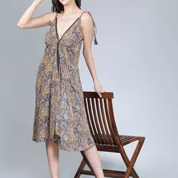 Aditi Wasan V-Neck Ethnic Motifs Printed Satin Midi Dress image 4