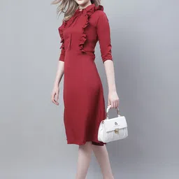 Enchanted Drapes Tie Up Neck Crepe A-Line Midi Dress image 3