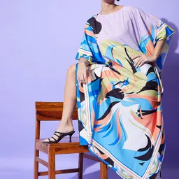 StyleStone Abstract Printed Kimono Sleeves Satin Kaftan Maxi Dress image 4