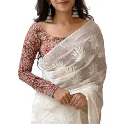 Aika Creation Women's Chanderi Embroidered Saree Chanderi Lotus-New image 1