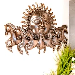 apka mart Bronze 7 Running Horse With Sun Textured Metal Wall Hanging Decor image 4
