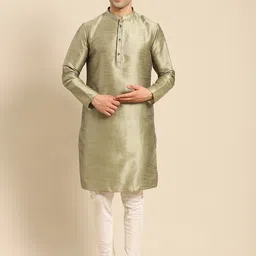 Amodh by Kisah Men Taupe Dobby Kurta image 1
