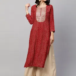 FASHOR Women Red Bandhani Printed Kurta-picture-40