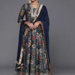 Mitera Floral Printed V Neck Anarkali Kurta With Dupatta-picture-44
