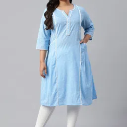 AURELIA Women Blue Ethnic Motifs Striped Chikankari Pure Cotton Kurta-picture-33