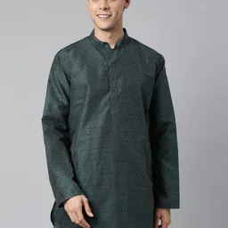 TATTVA Men Olive Green Solid Chikankari Kurta-picture-24
