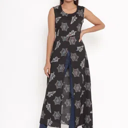 VEDANA Women Black Floral Printed Anarkali Kurta-picture-10