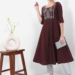 Vishudh Polka Dots Printed Thread Work A-Line Kurta-picture-11