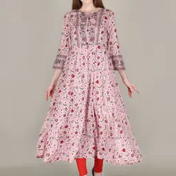 AJ ART Floral Printed Empire Tie-Up Neck Anarkali Kurta-image-14