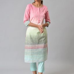 AURELIA Women Pink & Blue Colourblocked Gotta Patti Kurta-picture-16