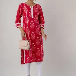 SHOOLIN Ethnic Motifs Printed Regular Sleeves Gotta Patti Cotton Straight Kurta image 1