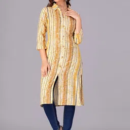 JAIPURFAME Floral Printed Shirt Collar Cotton Straight Kurta-image-10