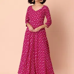 INDYA Women Pink Bandhani Printed Gotta Patti Georgette Anarkali Kurta-picture-38