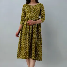 Henal Ethnic Motifs Printed Gotta Patti Cotton Maternity Fit and Flare Ethnic Dresses-picture-14