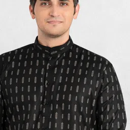 SHIWAM ETHNIX Men Black Printed Above Knee Length Short Kurta image 4