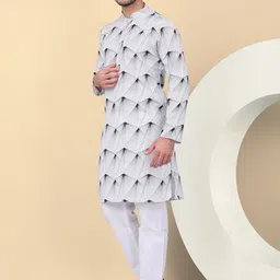 KRAFT INDIA Men Cold-Shoulder Sleeves Thread Work Pathani Kurta image 3