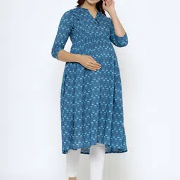 CRAFIQA Floral Printed Maternity Anarkali Pure Cotton Kurta image 5