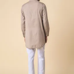 Tasva Men Grey Mandarin Collar Cotton Pathani Kurta image 2