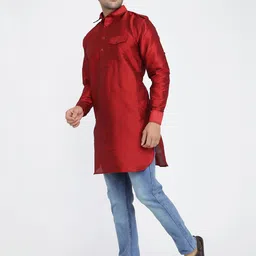 ROYAL KURTA Men Maroon Summer Sheers Pathani Kurta image 4