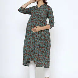 CRAFIQA Floral Printed Anarkali Pure Cotton Maternity Kurta image 4
