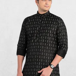 SHIWAM ETHNIX Men Black Printed Above Knee Length Short Kurta image 3