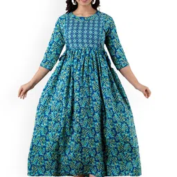 NITVAN Women Navy Blue Printed Block Print Maternity Anarkali Kurta image 2