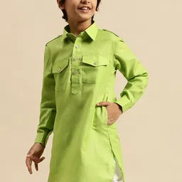 here&now x sanwara Sanwara Boys Green Cotton Pathani Kurta image 2