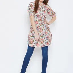 Ruhaans Floral Printed Mandarin Collar Straight Kurta image 5