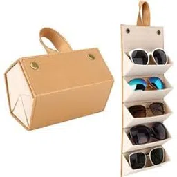 zoobe enterprise Sunglasses Organizer With 5 Slots, Travel Glasses Case Storage Portable Sunglasses Storage Case Bag Foldable Eyeglasses Holder Box Eyewear Display Containers For Women Men, Complexion image 1