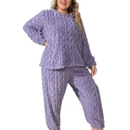 ukal Men & Women Plus Size Casual Pajamas Set, Unisex Plus Solid Textured Long Sleeve Round Neck Warm Flannelette & Joggers Loungewear Two Piece Set Size: (L-XXL) image 1