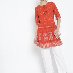 YASH GALLERY Orange Floral Printed Empire Kurti image 4