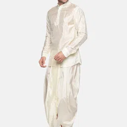 Sethukrishna Men Cream-Coloured Kurta with Pyjamas image 4