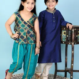KID1 Girls Green Floral Embroidered Angrakha Kurti with Dhoti Pants-picture-29