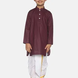 Sethukrishna Boys Maroon & White Solid Regular Pure Cotton Kurta with Dhoti Pants-picture-22