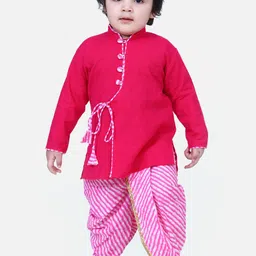 BownBee Boys Pink Solid Kurta with Dhoti Pants image 2