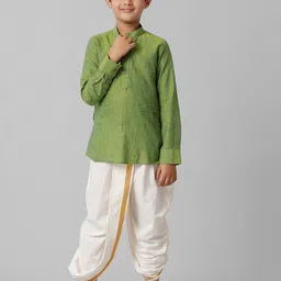Ramraj Boys Mandarin Collar Kurta With Dhoti Pants & With Angavastram image 5
