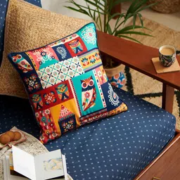 Chumbak Coral & Blue Single Quirky Square Cushion Covers image 1