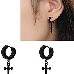 vien Jesus Cross Piercing Stainless Steel Hanging Earrings for Men and Women image 2