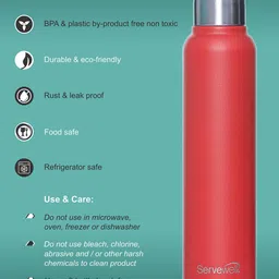 Servewell Sleek Red Stainless Steel Single Wall Water Bottle - 600 ML image 3