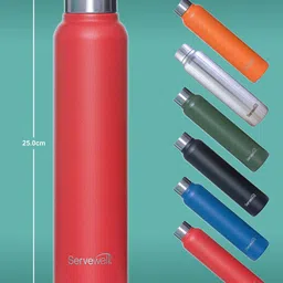 Servewell Sleek Red Stainless Steel Single Wall Water Bottle - 600 ML image 2