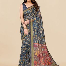 MIRCHI FASHION Blue & Red Floral Printed Kalamkari Saree-picture-46