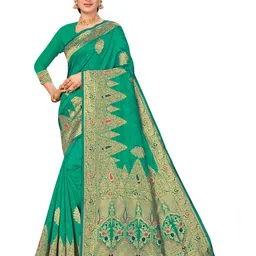 MANVAA Woven Design Zari Silk Banarasi Saree-image-9