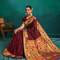 Mitera Ethnic Motifs Woven Design Zari Paithani Saree-picture-18