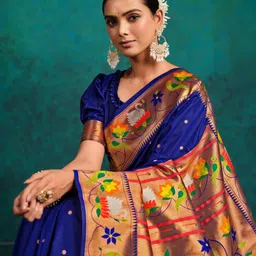 Mitera Ethnic Motifs Woven Design Zari Pure Silk Paithani Saree-image-24