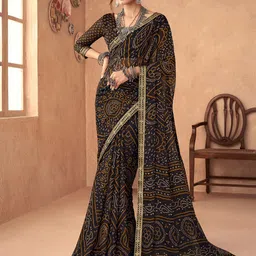 anouk rustic Anouk Black & White Bandhani Zari Pure Chiffon Bandhani Saree-picture-21